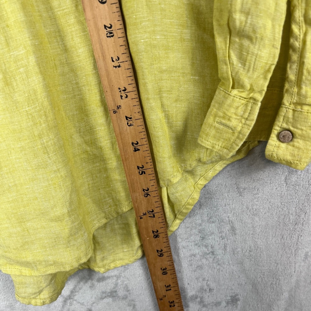 Sigrid Olsen Womens 100% Linen Tunic Top Chartreuse Yellow Button Tab Sleeve S - Picture 4 of 10